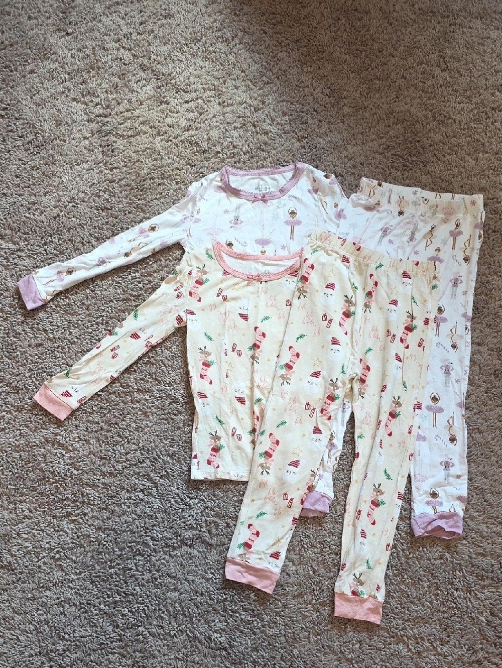 Girls Pink Holiday Print Cotton Pajama Set 3t Bamboo
